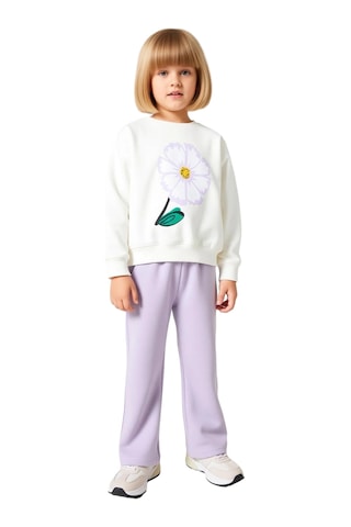 Frm Kız Çocuk Pamuklu Sweatshirt Ve Eşofman Altı Takımı Çiçek Baskılı Ekru