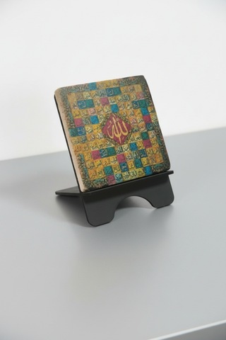 Esmaül Hüsna - Allah'ın 99 İsmi Sanatsal Mermer Tablo 10x10 Cm Masaüstü Dekoratif Aksesuar