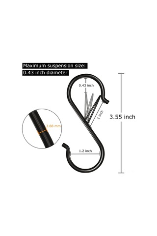 Lemestar 35 Adet 9 Cm S-şekilli Güvenlik Kanca Siyah - Çelik Yapı, İç/ Dış Kullanım, Mutfak/ Dolap/ Bahçe Asma Gereci