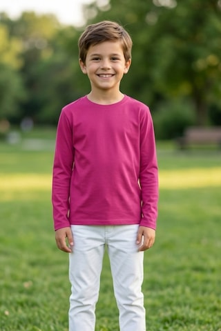Kiagu Erkek Çocuk Uzun Kollu Basic Düz Tişört %100 Pamuk Bisiklet Yaka T-shirt 2-13 Yaş Fuşya