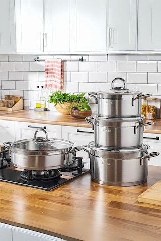 Hisar Orion İndüksiyon Tabanlı 8 Parça Çelik Tencere Seti Inox