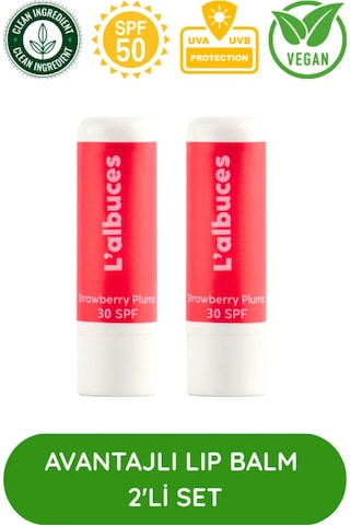 L'albuces Strawberry Plump Lip Balm Dudak Nemlendirici SPF30 2'li