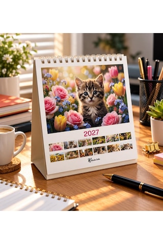 Keskin Color 2027 Üçgen Masa Takvimi 15x15 Cm Kediler