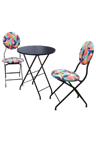 Katlanabilir Renkli Yapraklı Metal Masa Ve Sandalye Takımı - 2 Sa