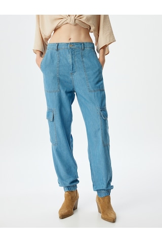 Koton Jogger Kargo Cepli Düğmeli Kot Pantolon Açık İndigo 4sal40023mw Açık İndigo
