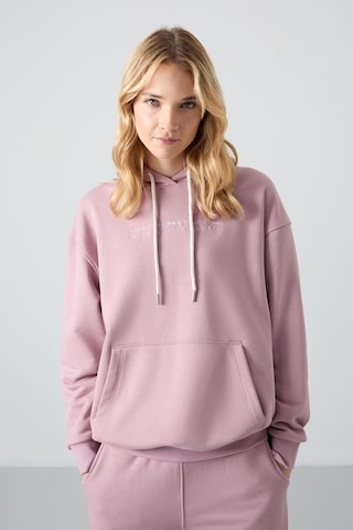 Tommy Life Gül Kurusu Kapüşonlu Kanguru Cep Oversize Lastik Paça Kadın Eşofman Takımı - 95288 Gül Kurusu