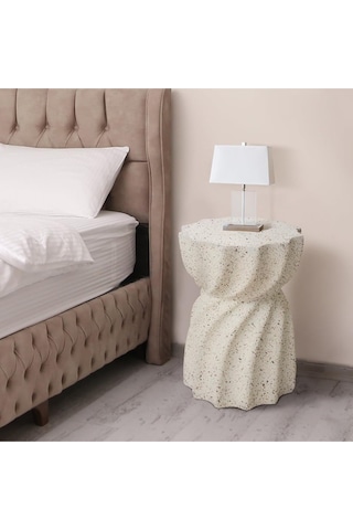 Yuvarlak Yan Sehpa, Magnezyum Oksit, Beyaz, 48.5 Cm, Şık & Dayanıklı Çok Renkli
