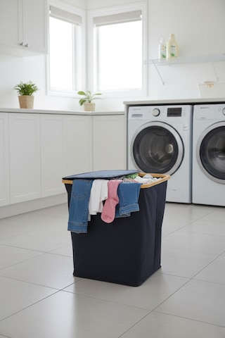 Bambu Çerçeveli 100 Litre Kapaklı Katlanabilir Çamaşır Sepeti, 2 Bölmeli Kirli Sepeti 60x54x33 Siyah