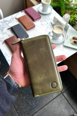 Leo Antik Yeşil Unisex Hakiki Deri Telefon Bölmeli Cüzdan Yeşil