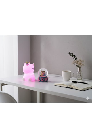 2 Li Sevgiliye Romantik Hediye Seti Unicorn Çok Renkli Led Gece Lambası Ve 9 Cm Love Kar Küresi Seti Set