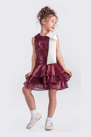 Etekli Şık Elbise Pullu 3 Kat Bordo