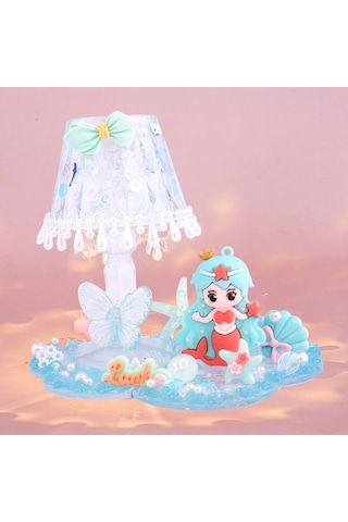 Aurora Çocuk Dıy El Yapımıkreme Tutkal Kristal Küçük Masa Lambasımalzeme Paket Seti Yaratıcıgece Lambasıbulmaca Oyuncak Pembe