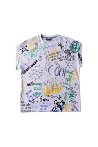 Marions Teenage Grafiti Yazı Baskılı Over Size Tasarım Tshirt-12898-beyaz Yeşil Beyaz - Yeşil