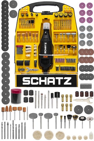 Schatz 302 Parça Devir Ayarlı 125 W Hobi Kalıpçı Gravür Seti El Motoru Mini Taşlama Seti Sarı