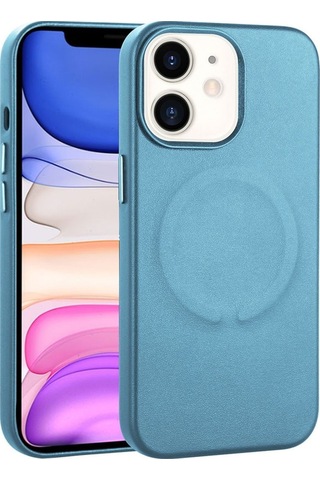 Apple Uyumlu iPhone 11 Kılıf Pu Deri M-safe Wireless Şarj Özellikli Zore Derix Kapak Mavi