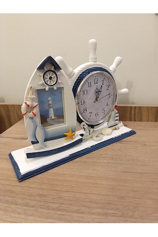 Deniz Temalı Dekoratif Masa Saati / Çerçeveli Dümen Saat -1019