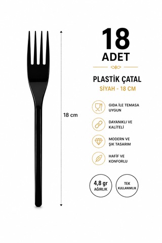 Plastik Çatal Siyah 4,8 Gr Modern Lüks 18'adet