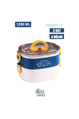 Vagonlife 1200 Ml İki Kat Üç Bölme Paslanmaz Çelik Bento Lunch Box fflbox50251