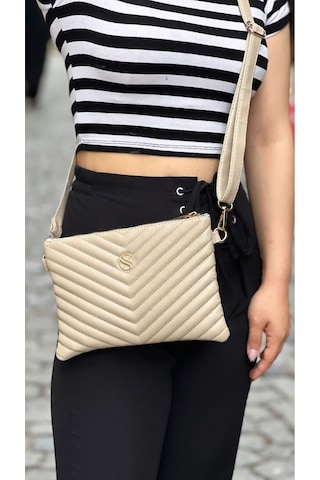 Sanmorris Kadın Suni Deri Kum Mat Ayarlanabilir Çapraz Ve El Askılı Deri Portföy, Clutch Çanta Kum - Bej