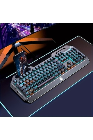 Fastbuy Ergeonik Gaming Klavye Usb Kablolu Mavi Anahtarlı Tamamı Metal, Metal Panel