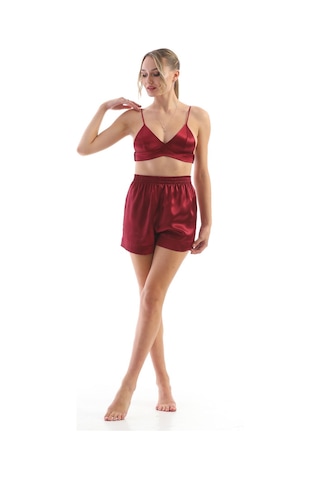Kadın Bordo Saten Dokuma Büstiyerli Şık Askılı Pijama Takımı