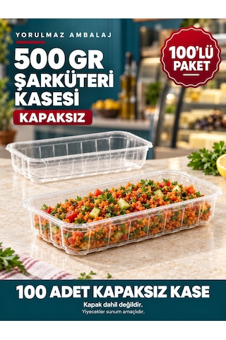 500 Gr Kapaksız Şarküteri Kasesi 100 Lü Şeffaf Dikdörtgen Meze Ve Salata Kabı Siyah