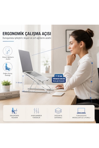 Alüminyum Katlanabilir Laptop Standı Ayarlanabilir Dizüstü Bilgisayar Yükseltici Ergonomik Notebook Standı Kaymaz Taşınabilir