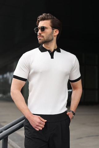 Madmext Beyaz Polo Yaka Triko Erkek Tişört E7471 Beyaz