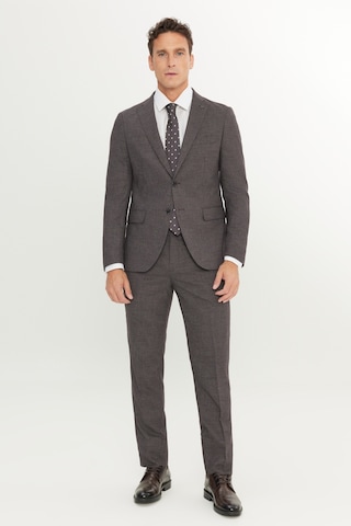 Altınyıldız Classıcs Erkek Bordo Grı Yünlü Ekstra Slim Fit Dar Kesim Mono Yaka Kaz Ayağı Desenli Takım Elbise