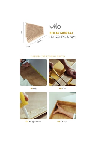 Vilo Linela 410 Adelaide Oak Pvc Süpürgelik 2m Usta Gerektirmeyen Montaj - Suya Ve Neme Dayanıklı