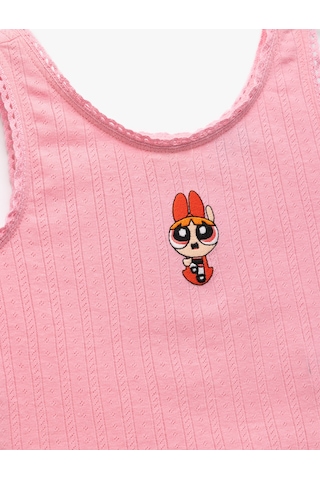 Koton Powerpuff Girls İşlemeli Lisanslı Kolsuz Bisiklet Yaka Atlet Pembe 5skg30111ak Gül