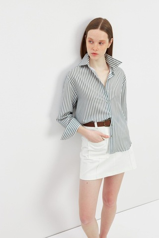 Stella Pulvis Yeşil Oversize Çizgili Gömlek Yeşil