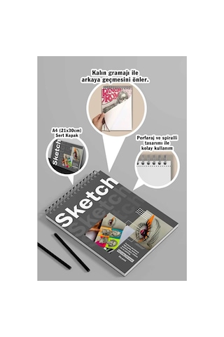 Eskiz Defteri Sketch Book A4 110gr, Sert Kapak Resim Defteri Premium Resim Defteri