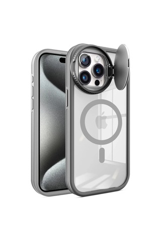 Apple Uyumlu iPhone 15 Pro Kılıf Teleskop Lens Magsafe Silikon Kapak - Titan Gri Aklby-bsva58 standart