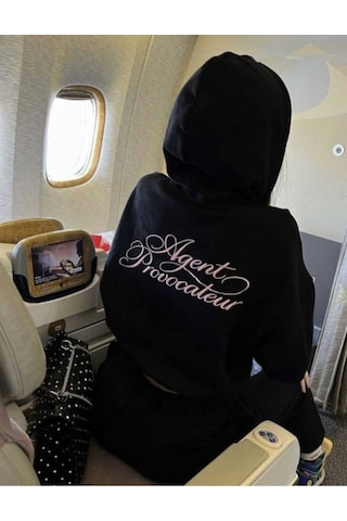Hunors Sportswear & Company Agent Provocateur Unisex Model Pamuklu Kapüşonlu Sweatshirt SIYAH