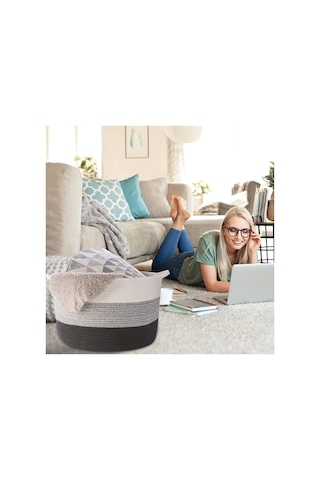 45x35 Jüt Pamuklu Büyük Boy Sepet, Battaniye, Oyuncak Sepeti Antrasitgri