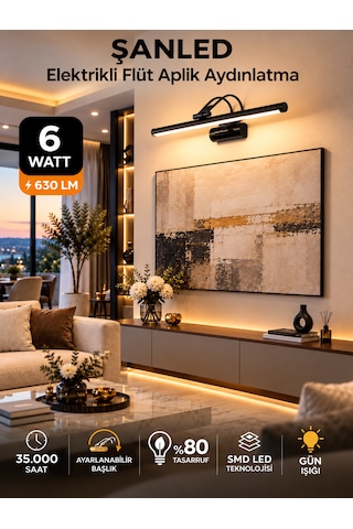 6w Elektrikli Flüt Led Aplik Siyah Renk Gün Işığı Ayarlanabilir Başlık 1 Adet