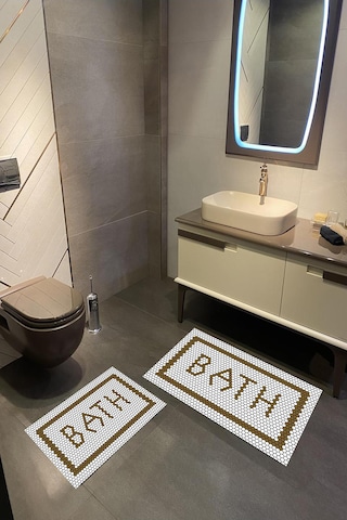 Dijital Baskılı Yıkanabilir Bath Desenli Kaymaz Taban 2'li Banyo Paspas Seti Kahverengi
