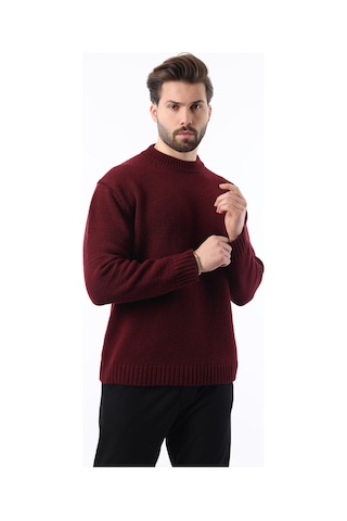 Madmext Bordo Bisiklet Yaka Overfit Erkek Triko Kazak E7402 Bordo