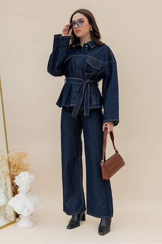 İkrafashion Koyu Lacivert Denim Takım: Şık Ve Konforlu Günlük Stil Denim Denim
