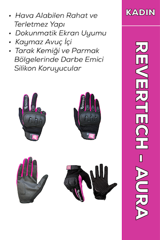 Revertech Aura Pembe - Dokunmatik Ekran Uyumlu Kadın Motosiklet Eldiveni + Buff li