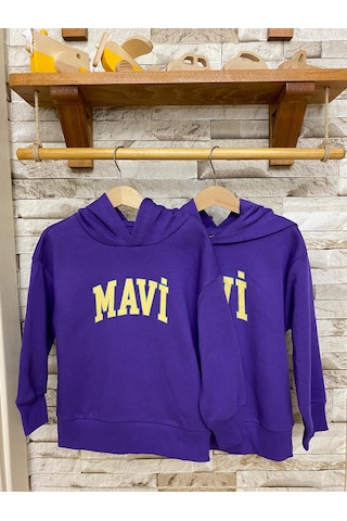 Aysbebe Baskılı Kapüşonlu Çocuk Sweatshirt Mor