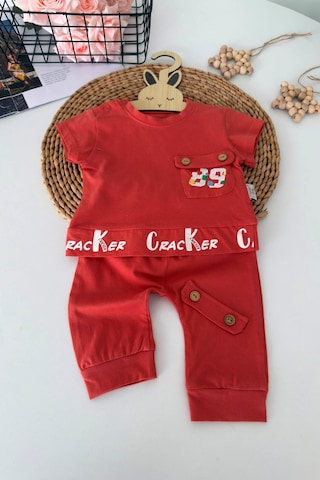 Minigimin Cicileri Cepli Nakış Detaylı Erkek Bebek 2 Li Takım - Kiremit