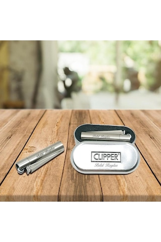 Kişiye Özel Clipper Metal Taşlı Gümüş Çakmak