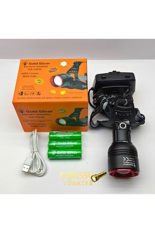 Gold Silver Gs-15450 4000 Lümen Ultra Parlak Şarjlı Zoomlu Sensörlü Kafa Lambası - 9600 Mah Siyah