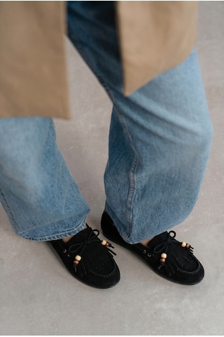 Giamgia Store Püsküllü Boncuk Detaylı Süet Makosen Loafer Ayakkabı-2364 Siyah