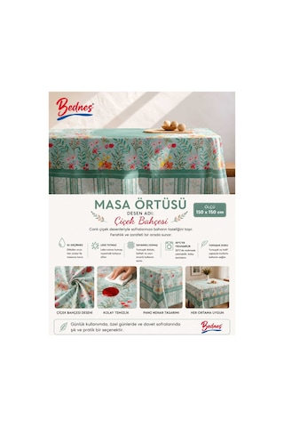 Çiçek Bahçesi Desenli Masa Örtüsü 150x150 Cm Leke Tutmaz Su Geçirmez Bej