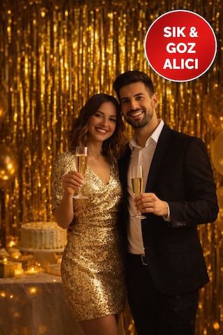 Gold Parlak Parti Perdesi 100x200 Cm Doğum Günü, Baby Shower, Fotoğraf Arka Fon 100 200