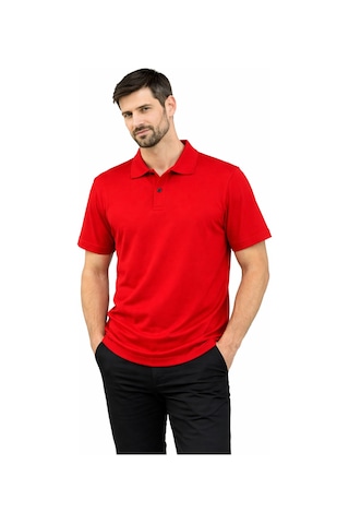 Mekaizen Erkek Slim Fit Polo Yaka Tişört Dar Kesim Basic Kısa Kollu Günlük T-shirt KIrmızı