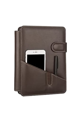 5292 Ajanda Tarihsiz Çizgili Deri Telefon Kılıflı 4 Halka Mekanizmalı Hesap Makineli Organizer Kahverengi Genel